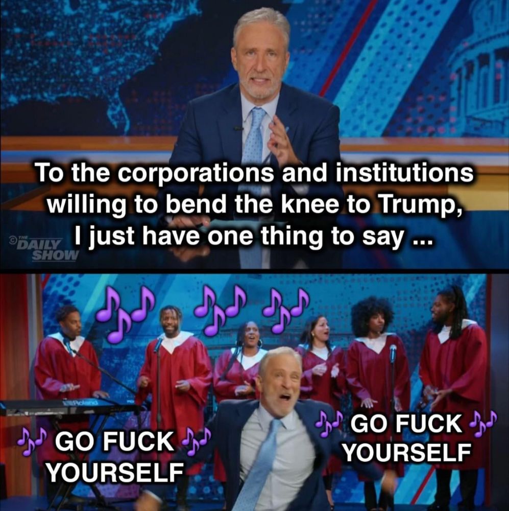 Jon Stewart tells corporations that bend the knee to Trump to go fuck yourself 
