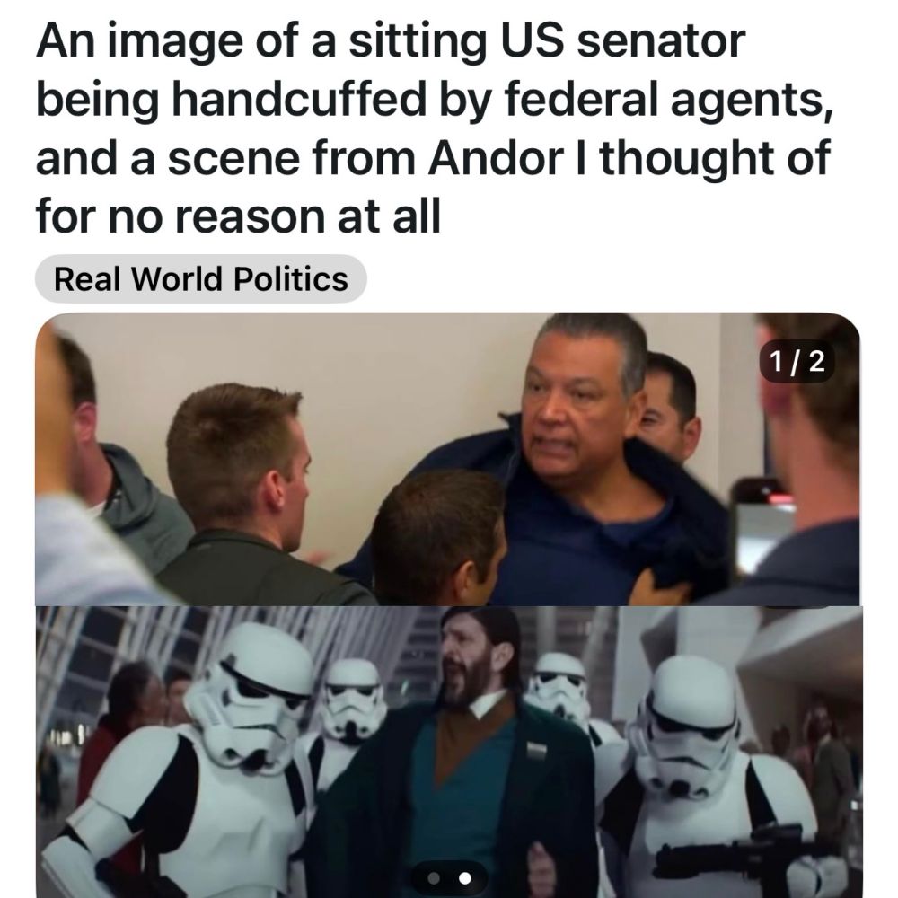 a sitting US senator was arrested today and the same exact thing happened in Andor season 2 