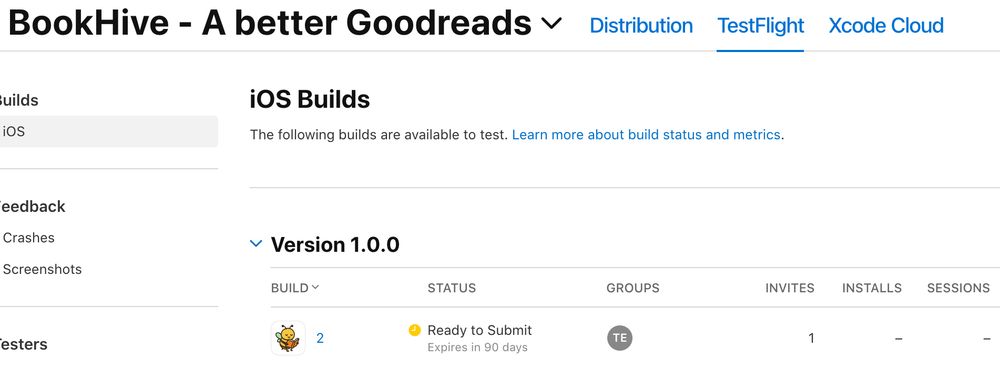 A screenshot of an Apple App Store Connect ios build submission