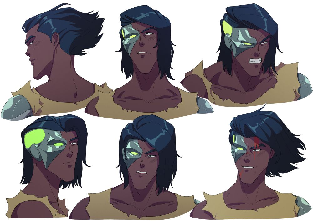some facings and expressions of Dolph from the series Captain Laserhawk : A blood dragon remix (Bobbypills)