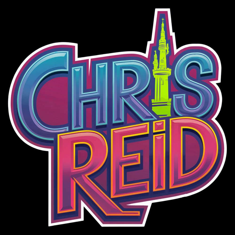 A bright logo for Chris Reid, voice artist. The I in Chris is replaced by a green castle spire which gives tribute to his voice work playing at Disney Parks including at Cinderella Castle.