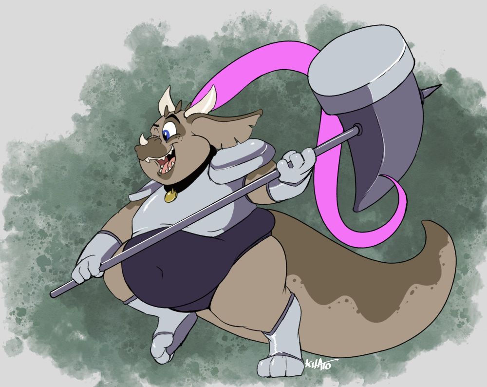 Shiriko the Kobold dressed as The Hammer of Justice.