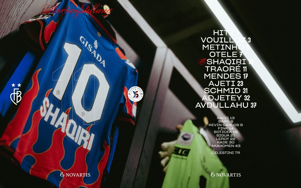 Aufstellung des FCB:
HITZ
VOUILLOZ
METINHO
OTELE
SHAQIRI
TRAORE
MENDES
AJETI
SCHMID
ADJETEY
AVDULLAHU