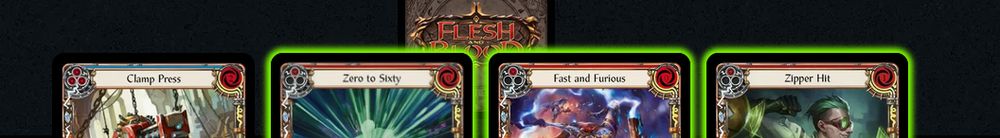 Hand is:
Clamp Press, Zero to Sixty (Red), Fast and Furious, Zipper Hit (Red)

In arsenal in Hyper Scrapper.
Bank Breaker is equipped with 3 cards still under it.
There are currently two Hyper Drivers in the graveyard, with a third in the arena that only has one steam counter left on it.

Play Sequence:
Boost Zero to Sixty for 4.
Get a resource off Hyper Driver in play, putting it in the graveyard.
Pitch Fast and Furious + Zipper Hit to play Hyper Scrapper from arsenal, banishing all 3 Hyper Drivers in my graveyard.
Scrapper attacks for 5 with Go Again, generates 6 resources.
Use 2 resources to play Clamp Press and crank it.
Use 2 more resources to attack with Bank Breaker twice for 5, banishing a card under it to give it Overpower and Go Again each time.
Use last 2 resources to create a Hyper Driver token with Maxx and end the turn.

Fuck I love this deck.