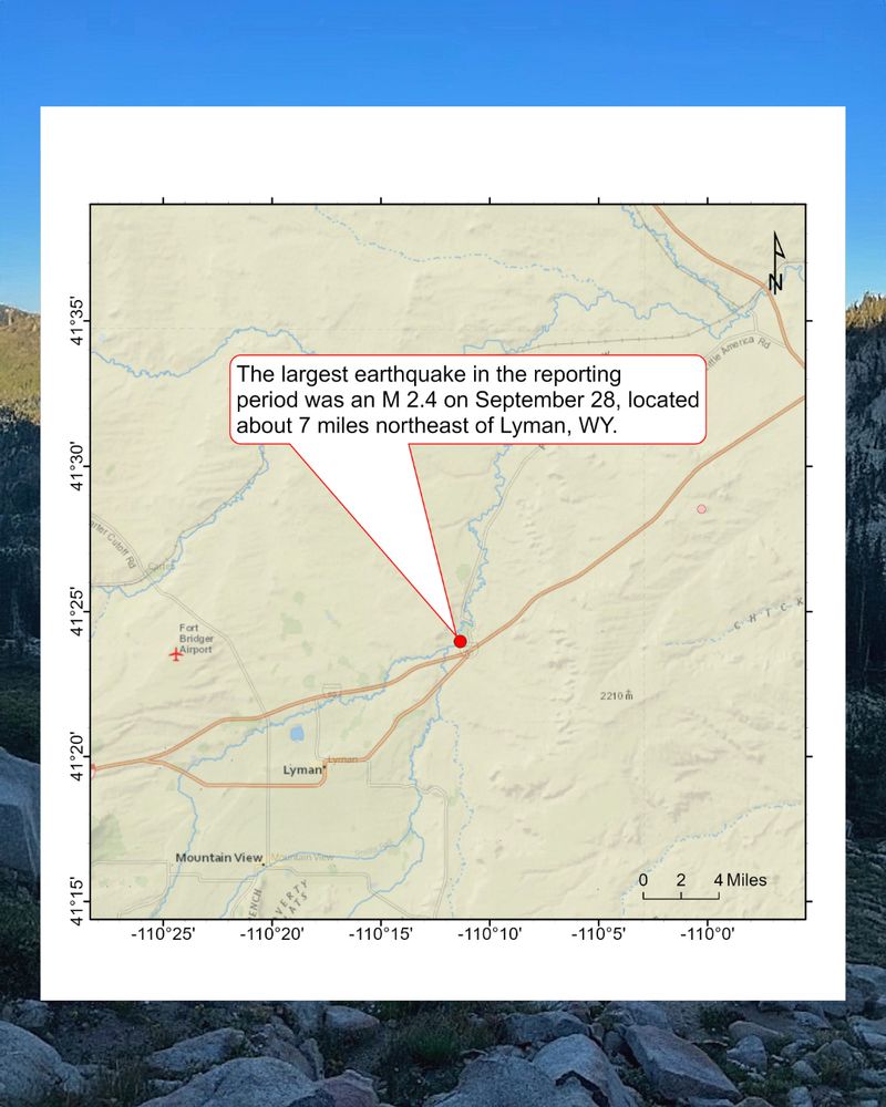 Map of the largest earthquake a M 2.4 near Lyman, WY.