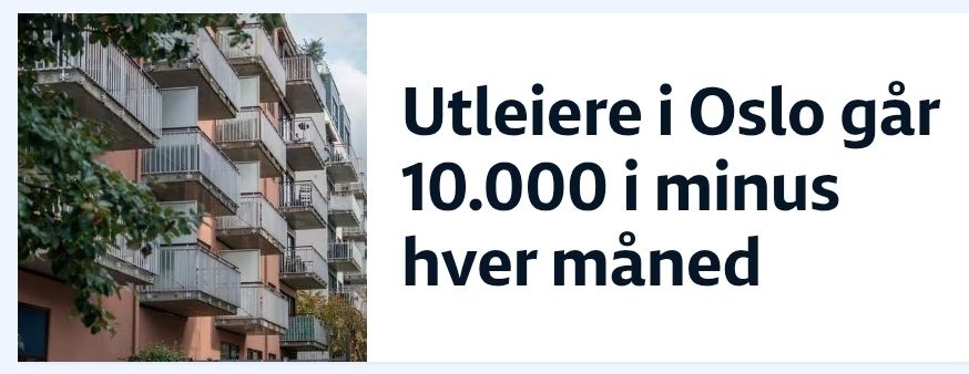 Skjermdump fra nrk.no: "Utleiere i Oslo går 10.000 i minus hver måned".