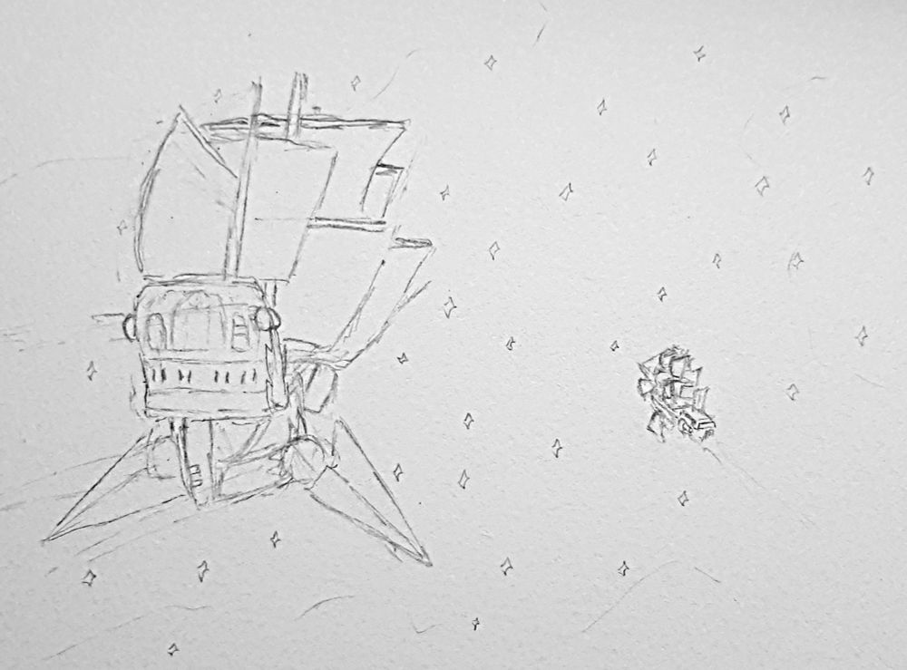 A sketch of two space sailships