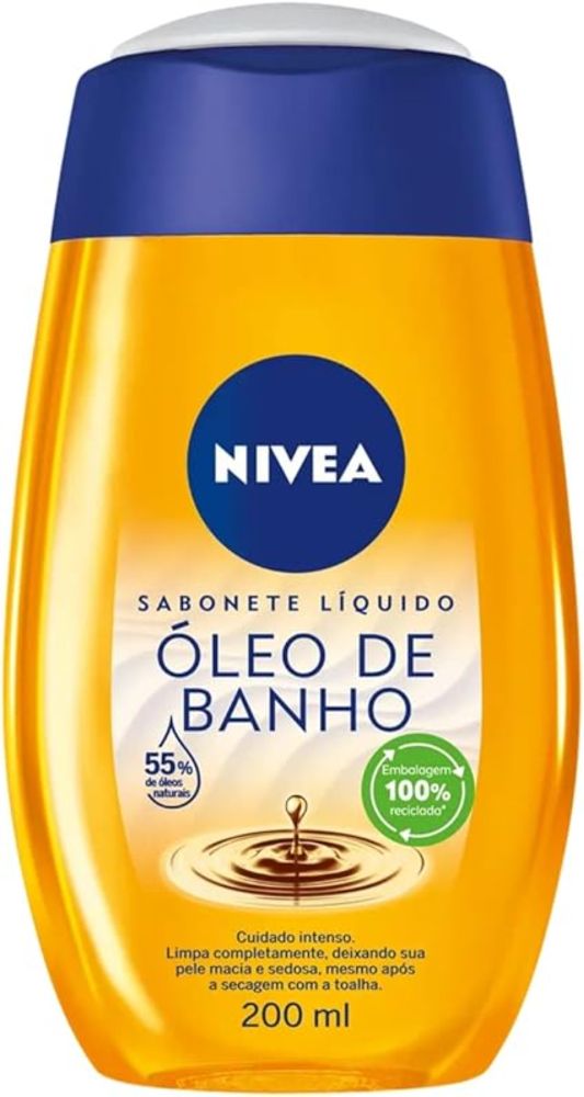 NIVEA Sabonete Líquido Óleo de Banho 200ml - Com 55% de óleos naturais, produz espuma cremosa e proporciona hidratação intensa, maciez e cuidado único com a pele | Amazon.com.br