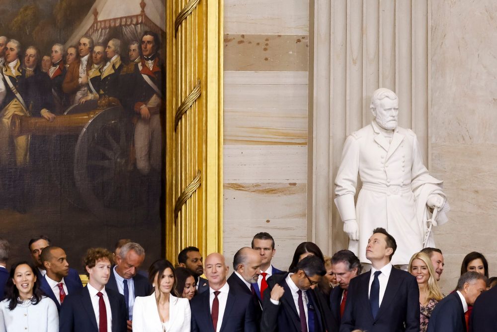 Club of billionaires and douchebags at the inauguration party of a fascist orange.