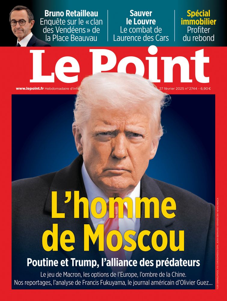 Le Point front page which shows a picture of a scolding Trump under a large headline which says “Moscow’s Man”.