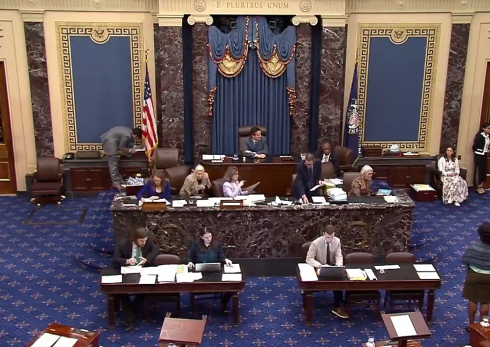 Senate floor with clerks and the speaker