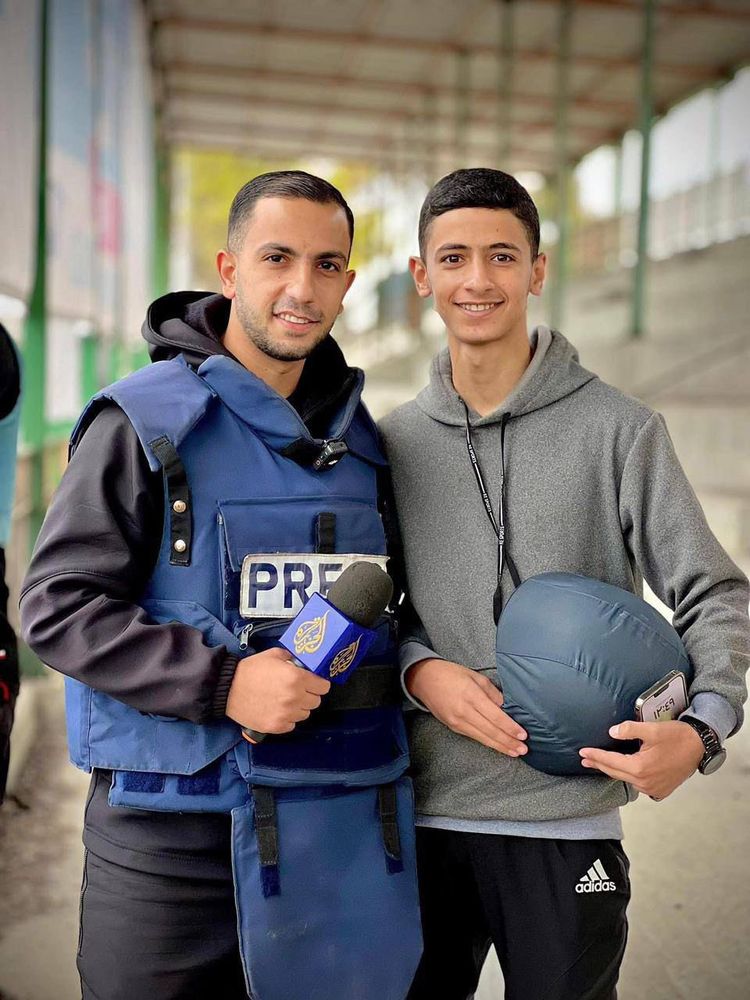Anas Al-Sharif on the left pictured smiling with his young nephew who was training to be a journalist. Both were killed by the IDF in their tent in central Gaza tonight. Photo credit to Al Jazeera