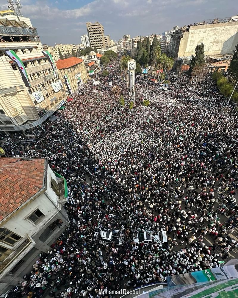 Thousands gathered in the main square in Homs. Photo was posted by Qasem on X