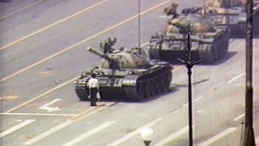 The famous photo of the Chinese protestor blocking the forward march of tanks in Tianamen Square