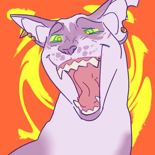 A drawing of a pink cat against an orange background