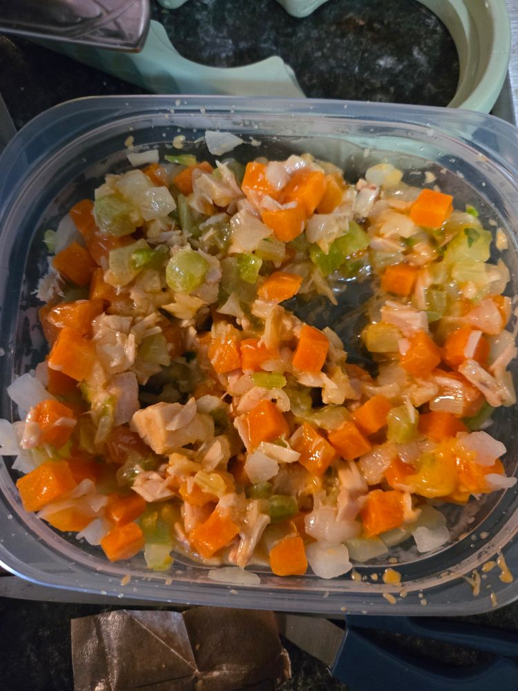 Photo of tuna salad with mirepoix mix. It is mostly mirepoix mix