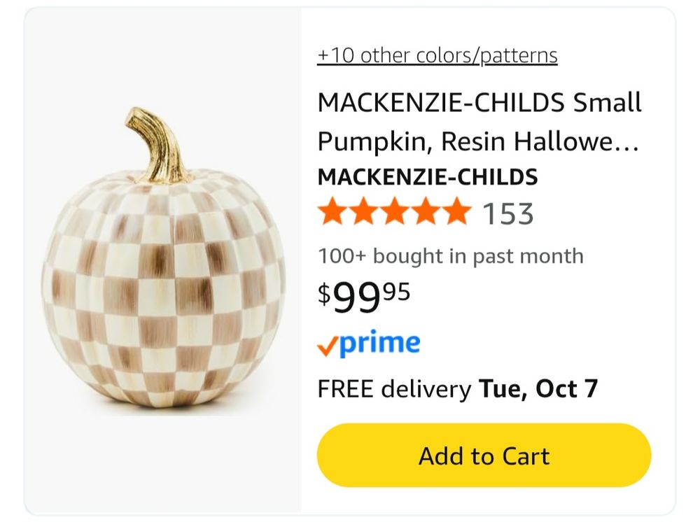 Resin pumpkin selling for $99.95