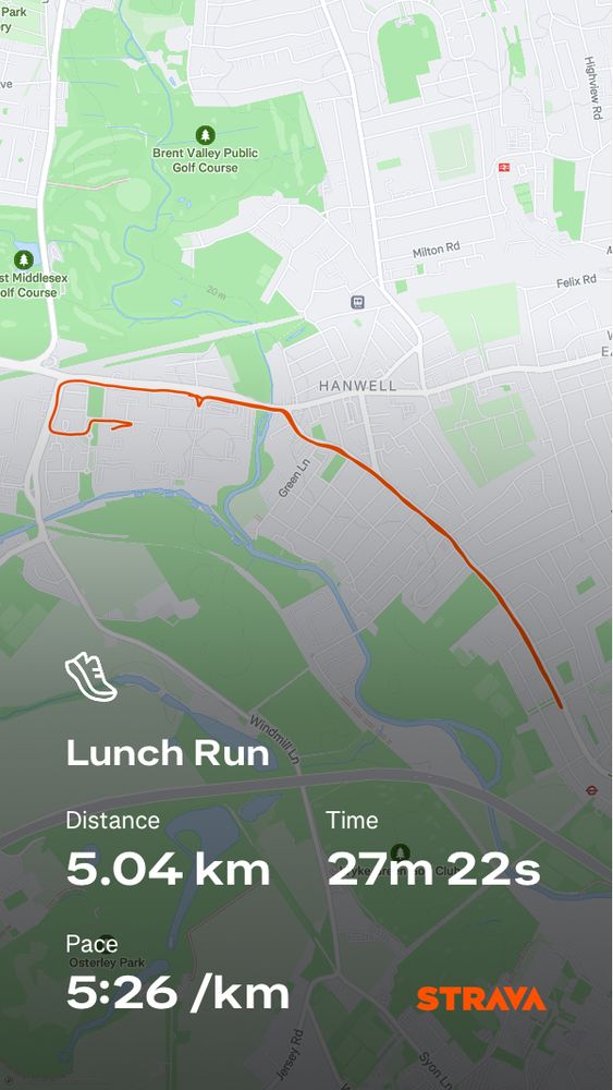 Strava export showing a 5:26 pace for a 5.04km run