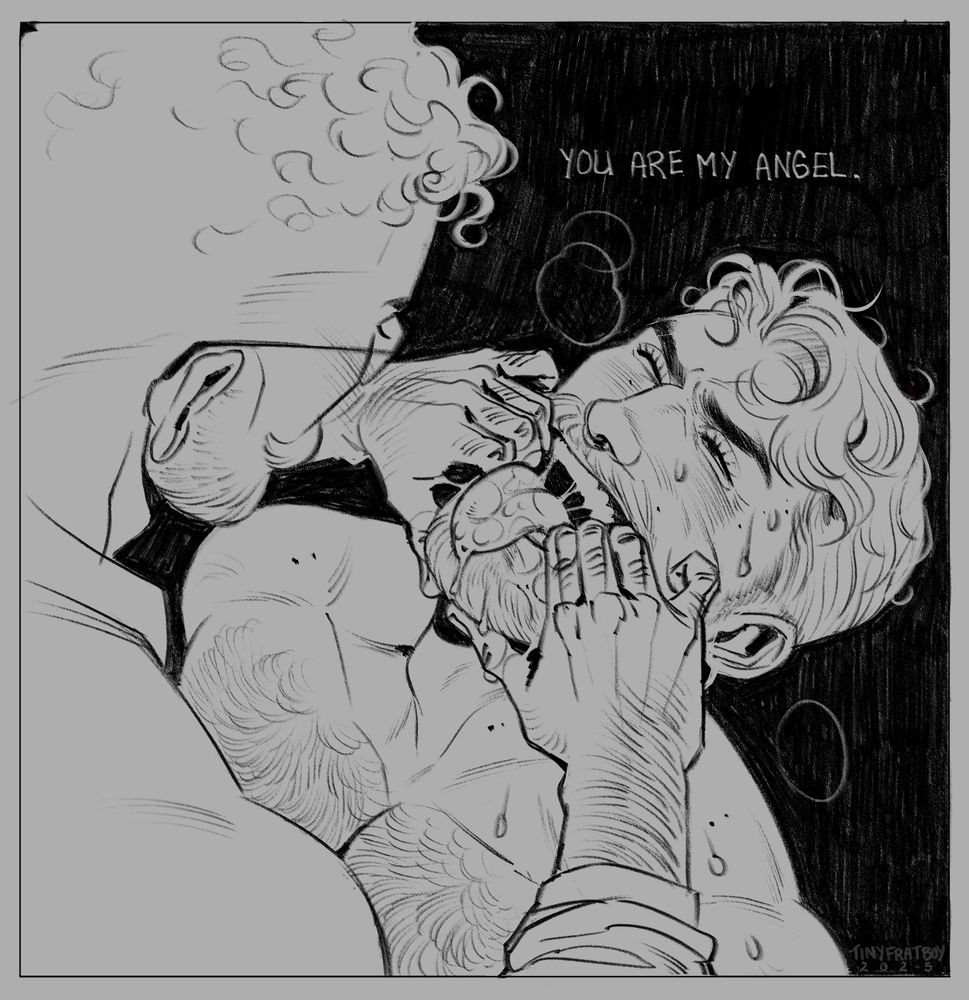 Daniel pulling and prodding inside Ruslans mouth with his fingers. Very messy.