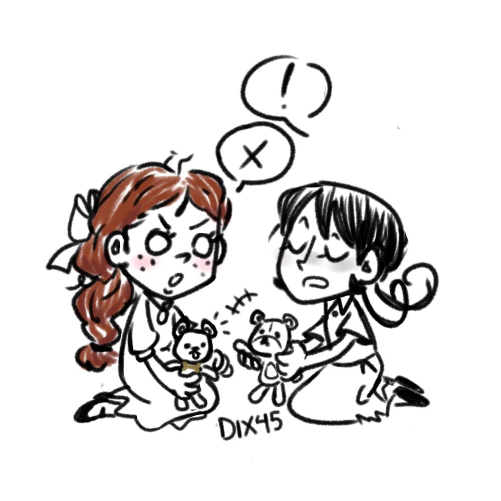 child version of Willow and Wigfrid playing together with Bernie and Sparky.