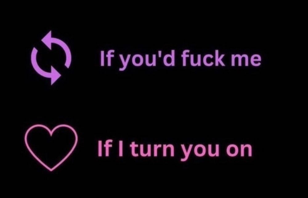 text on a black screen that says “reskeet if you’d fuck me” and “heart if I turn you on” with heart and reskeet symbols next to the text