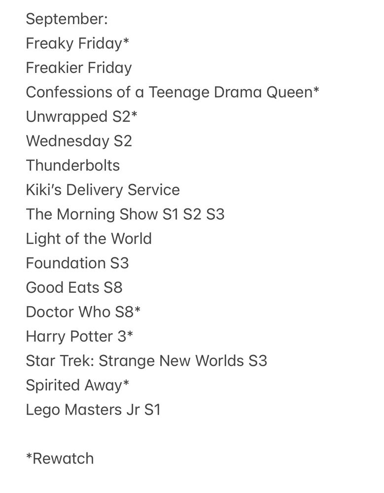 A list of the shows and movies I watched in September 