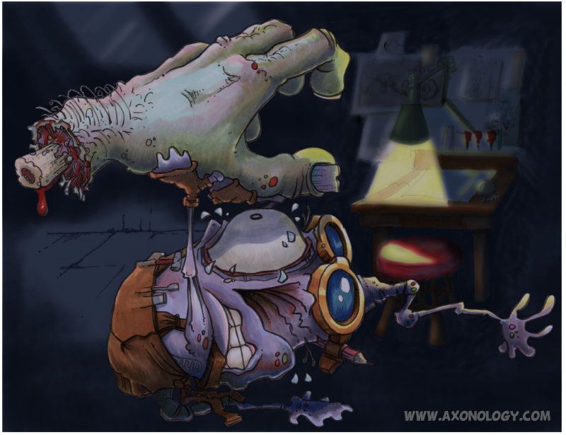 cartoon neuron with zombie hand