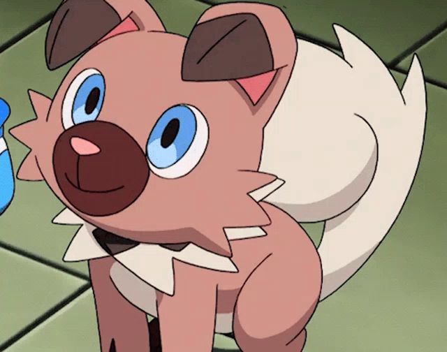 a cartoon dog with blue eyes and a white tail