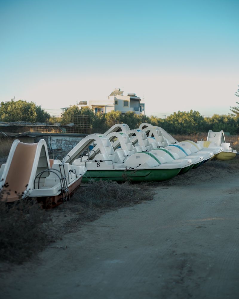 Pedal boats on the dry dock.