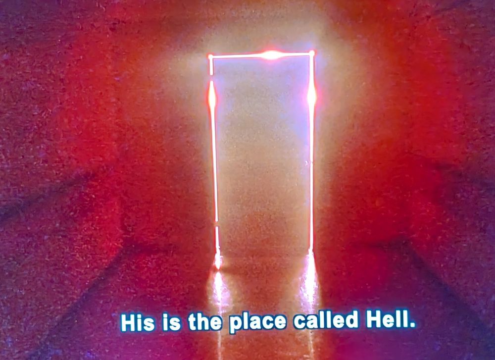 Screenshot from xfiles tv show that says "his is the place called hell"

