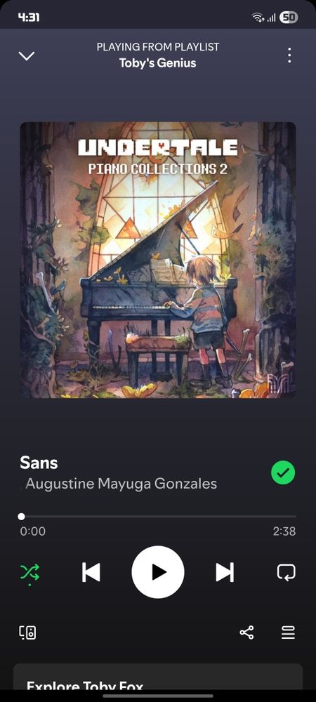 Image of "Sans" on the "Undertale Piano Collections 2" album by Toby Fox, David Peacock, and Augustine Mayuga Gonzales.
A track which features the MEGALOVANIA melody.