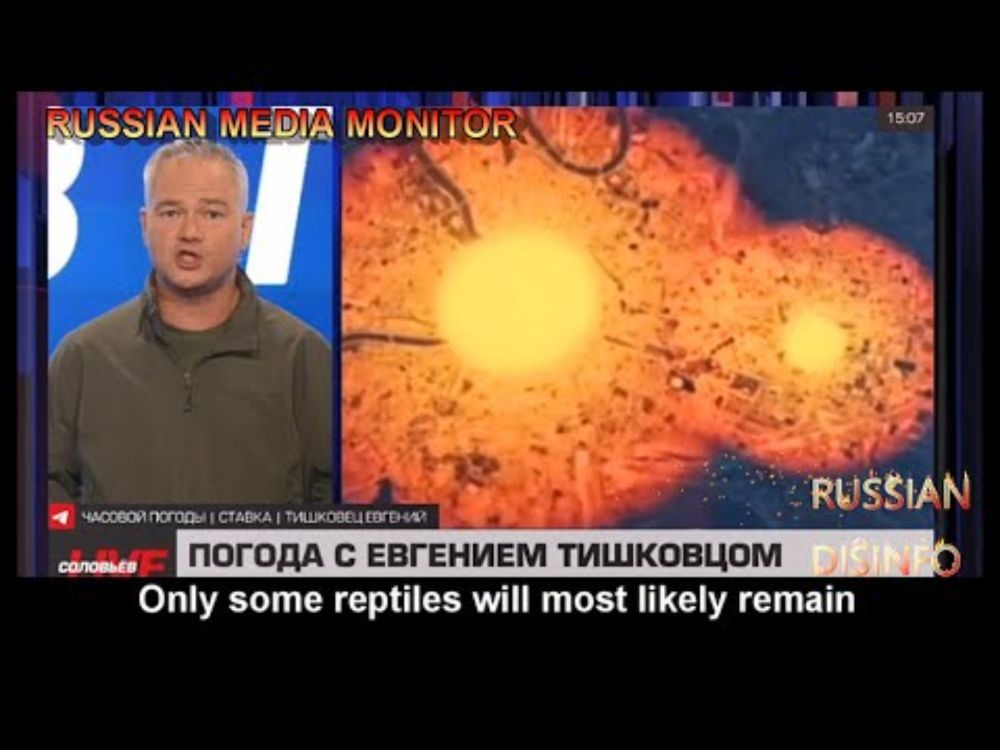 Weatherman Evgeny Tishkovets delivers a nuclear weather report