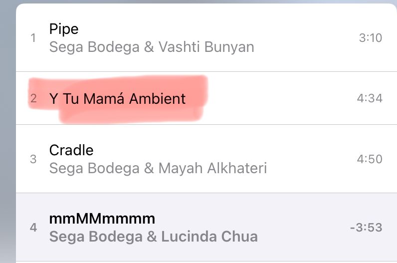 Tracklist inkl. des Songtitels Y Tu Mama Ambient