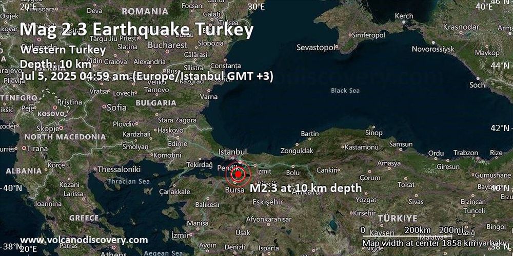 Weak magnitude 2.3 earthquake at 10 km depth