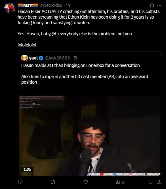 Necroxis dickriding ethan klein and attacking hasan.