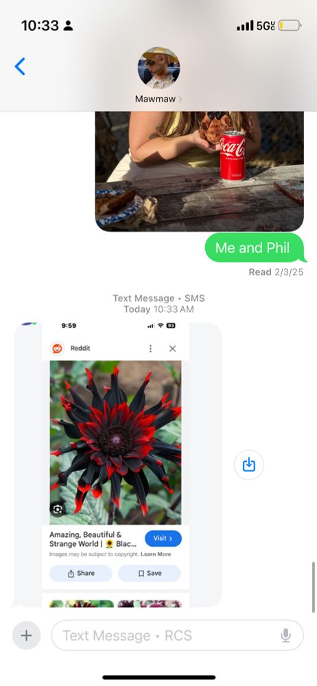 Grandma sent pic of black and red flower from Reddit