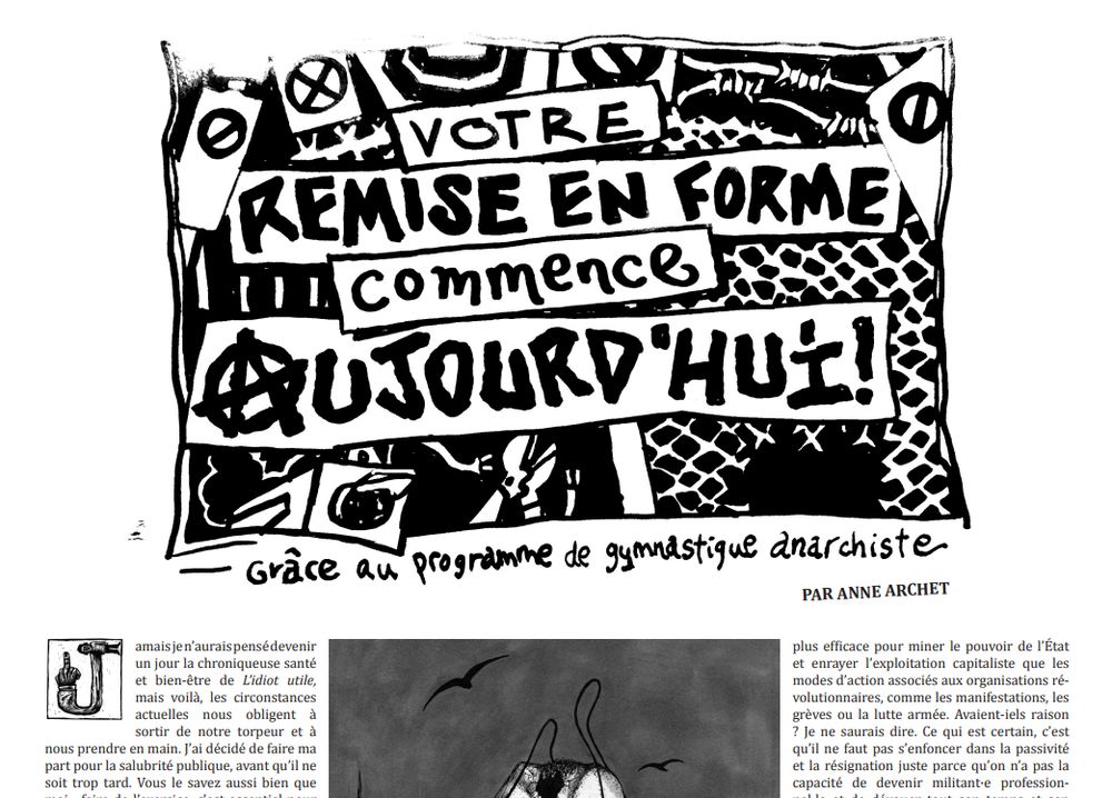 Une capture d'écran du titre de l'article pour l'Idiot utile: «Votre remise en forme commence aujourd'hui grâce au programme de gymnastique anarchiste».