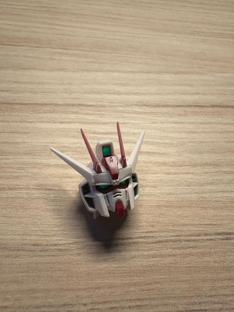 Close up photo of the head of a gunpla model