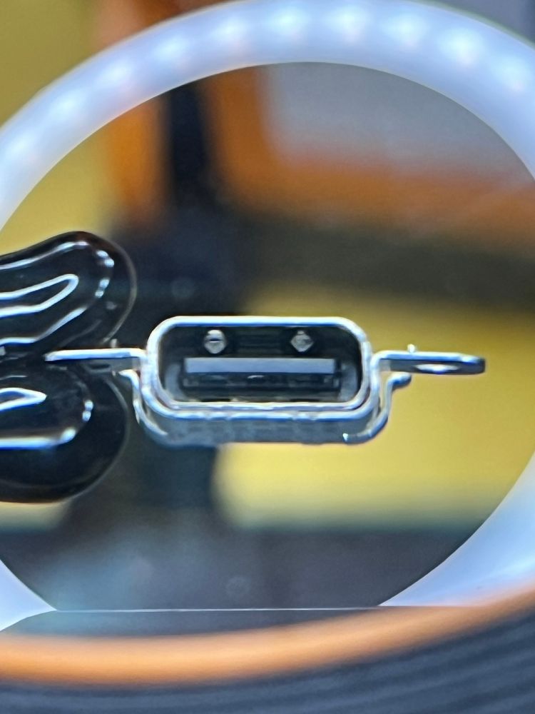 A magnified view of a usb charging port 
