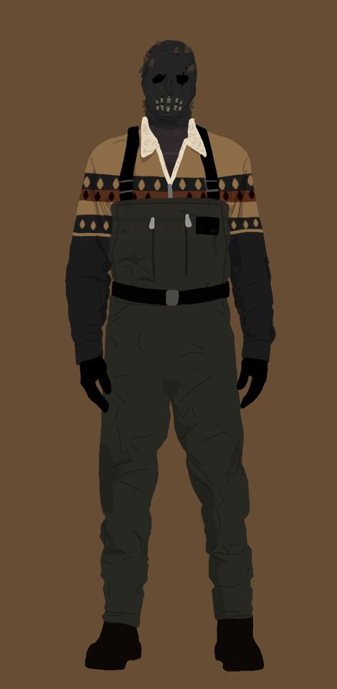 Old man Eric:

Eric is ofc alot older here, His mask is gross and falling apart 

The outfit is heavily inspired by the cancelled reboot for ticci toby