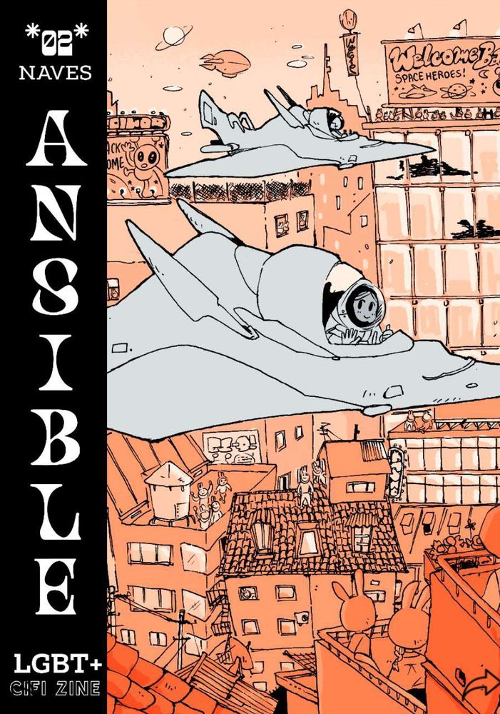 Portada del volumen 2 del fanzine colaborativo de ciencia ficción queer «Ansible», una antología dedicada al tema de las naves espaciales.