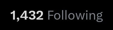 A picture of my Twitter following count. Text: "1,432 Following"