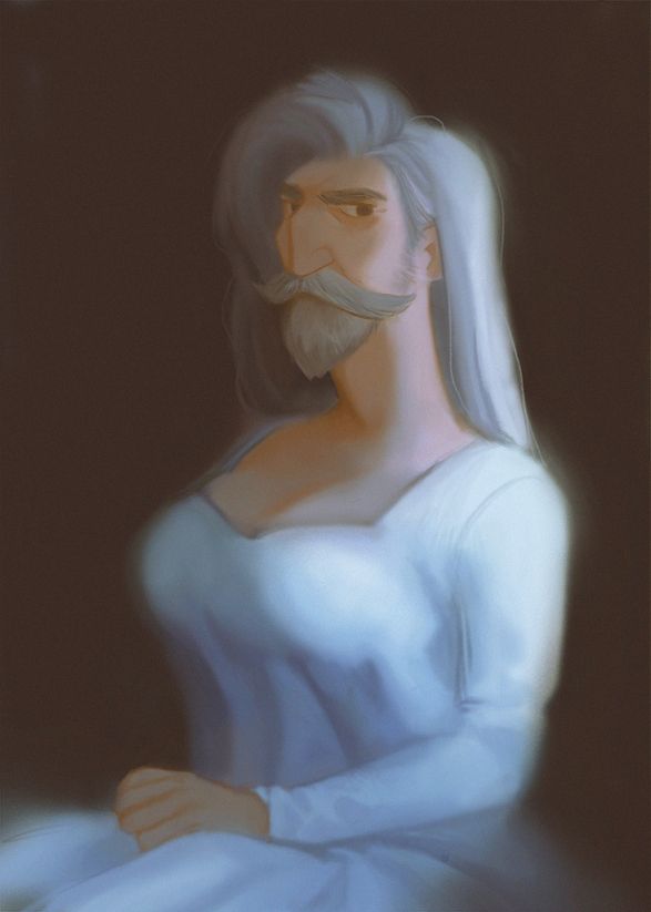 stylized portrait of Gandalf with bountiful bosom, but he's from Finnish version of lotr
