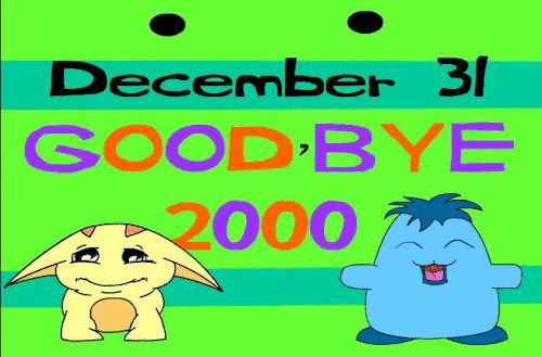 old neopets image of a poogle and chia saying 'December 31 GOOD,BYE 2000'