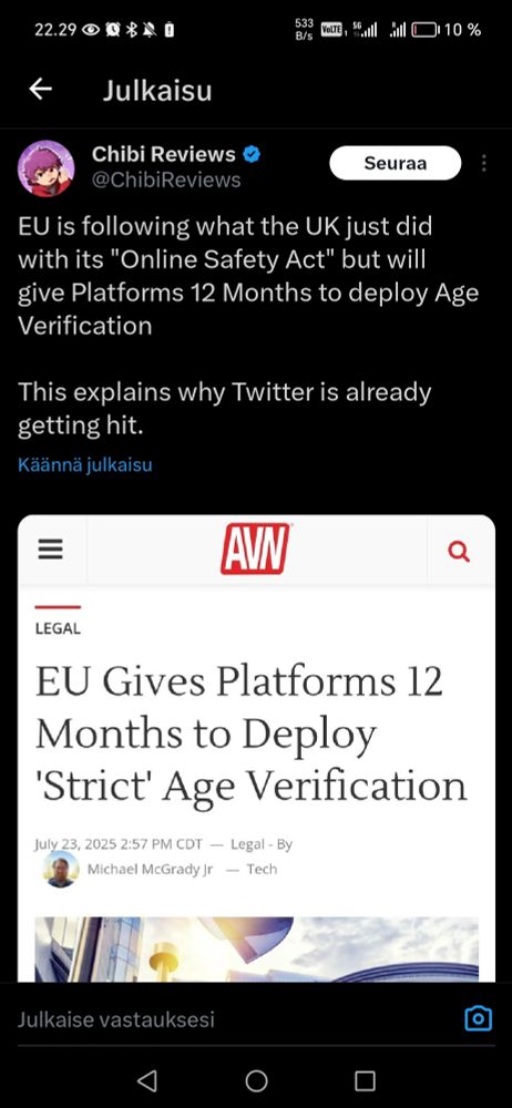 "EU gives platforms 12 months to deploy 'strict' age verification." Some platforms are already getting hit. 