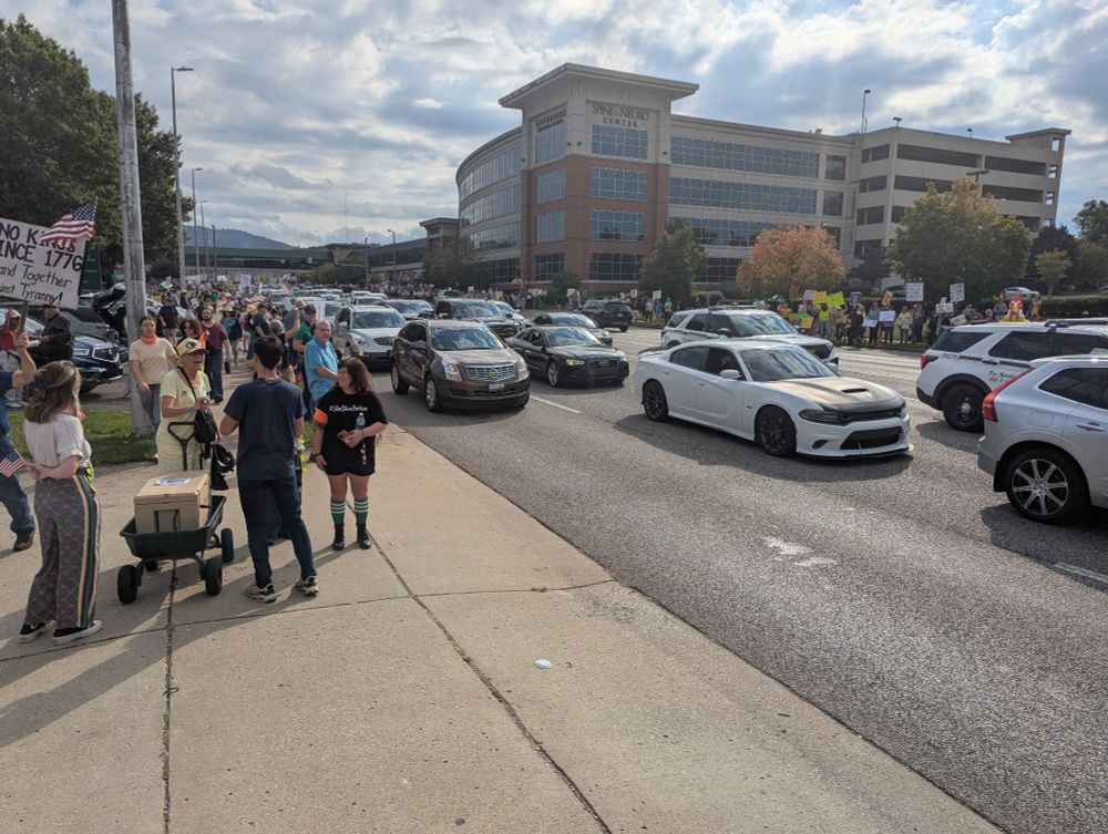 Protesters lining the streets in downtown Huntsville, Alabama