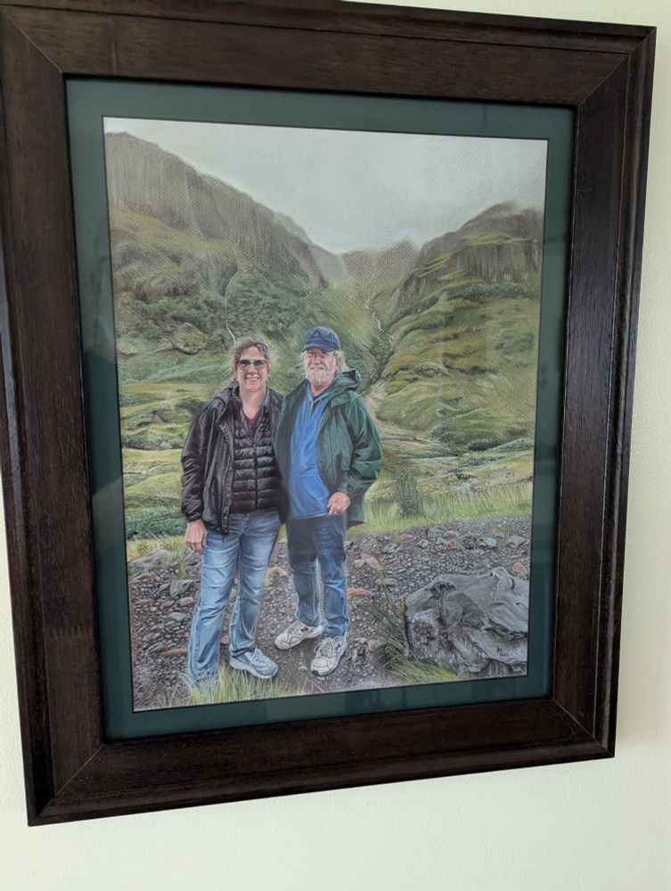 Colored pencil illustration of my wife and myself in the Scottish Highlands (during the rain).

By Gary McKelvy