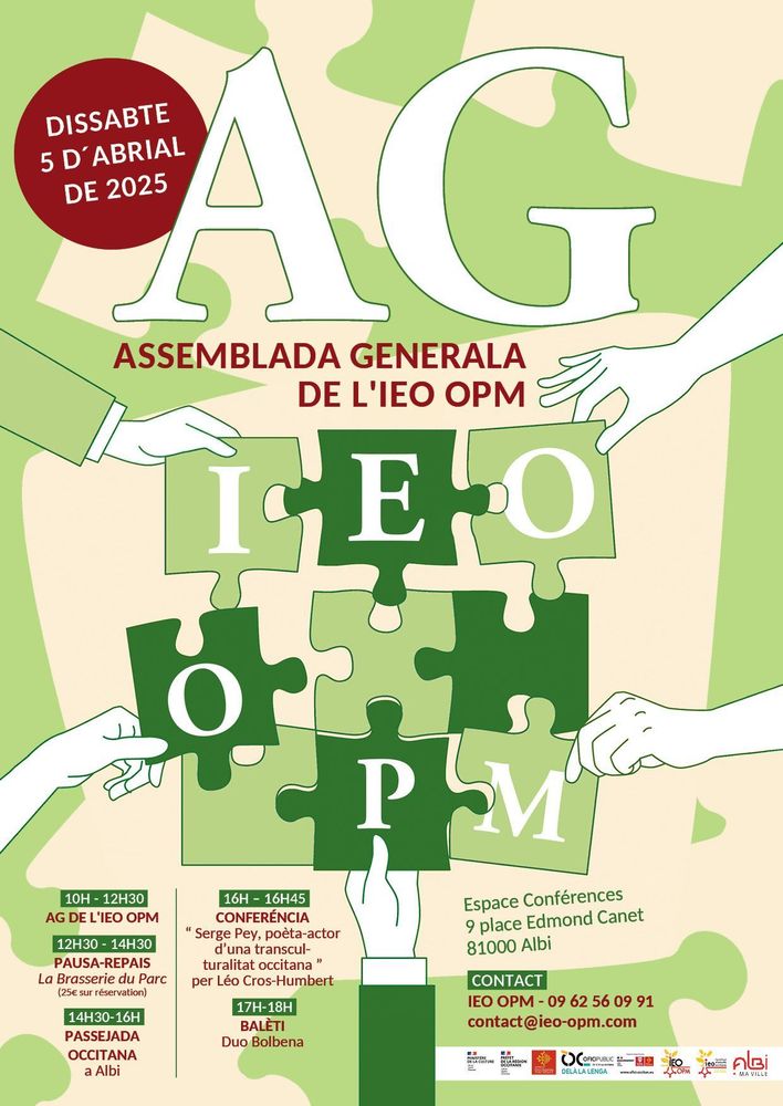 Affiche de l'assemblée générale de l'Institut des études occitanes de la région Occitanie, le 5 avril 2025.