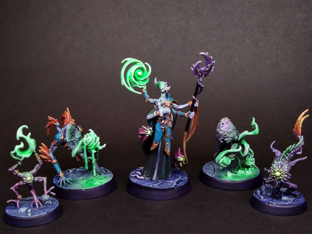 Group shot of a Tzeentch themed Underworlds warband called Ephilim's Pandemonium 