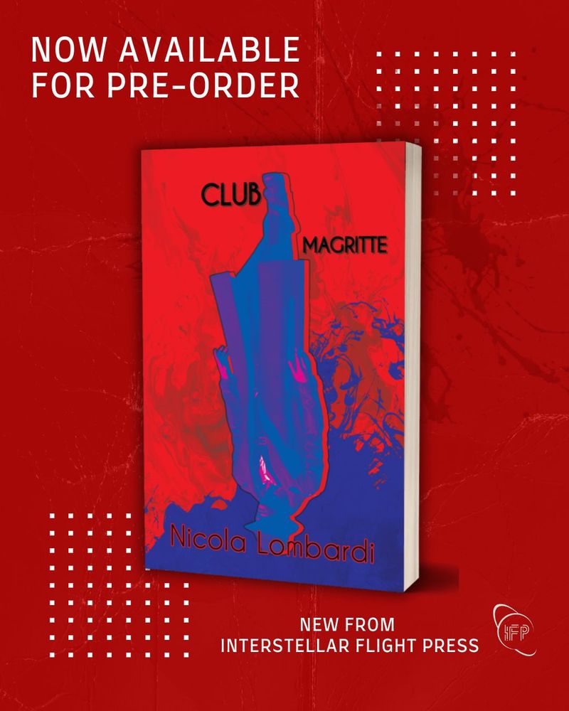 Now available for pre-order new from interstellar flight press club magritte by nicola lombardi book cover with bloody background